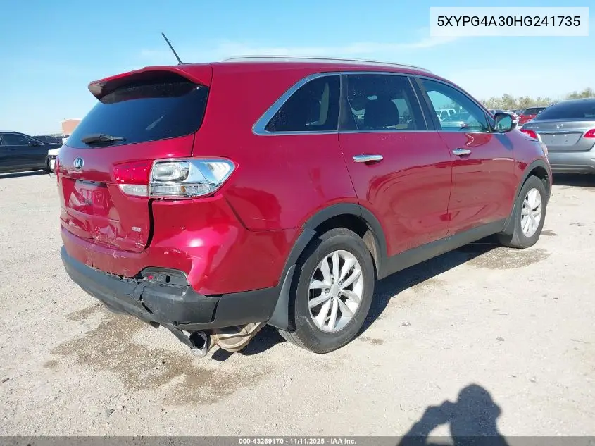 5XYPG4A30HG241735 2017 Kia Sorento 2.4L Lx