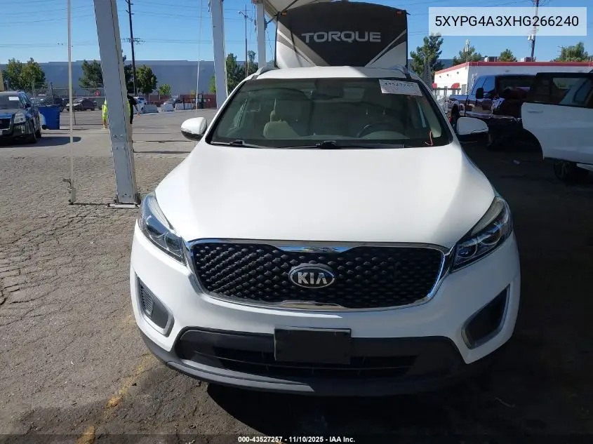 5XYPG4A3XHG266240 2017 Kia Sorento 2.4L Lx