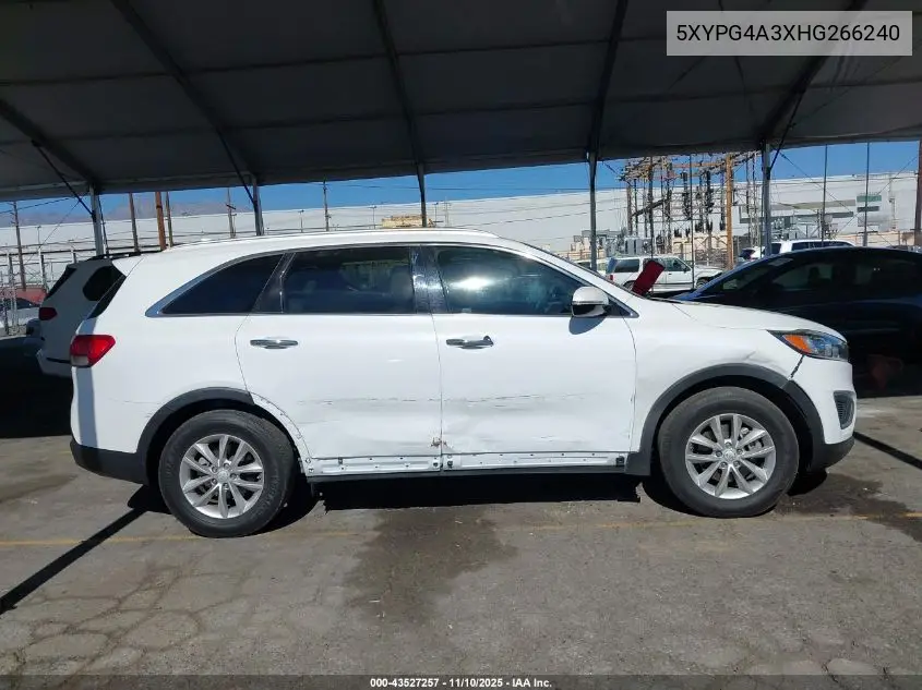 5XYPG4A3XHG266240 2017 Kia Sorento 2.4L Lx