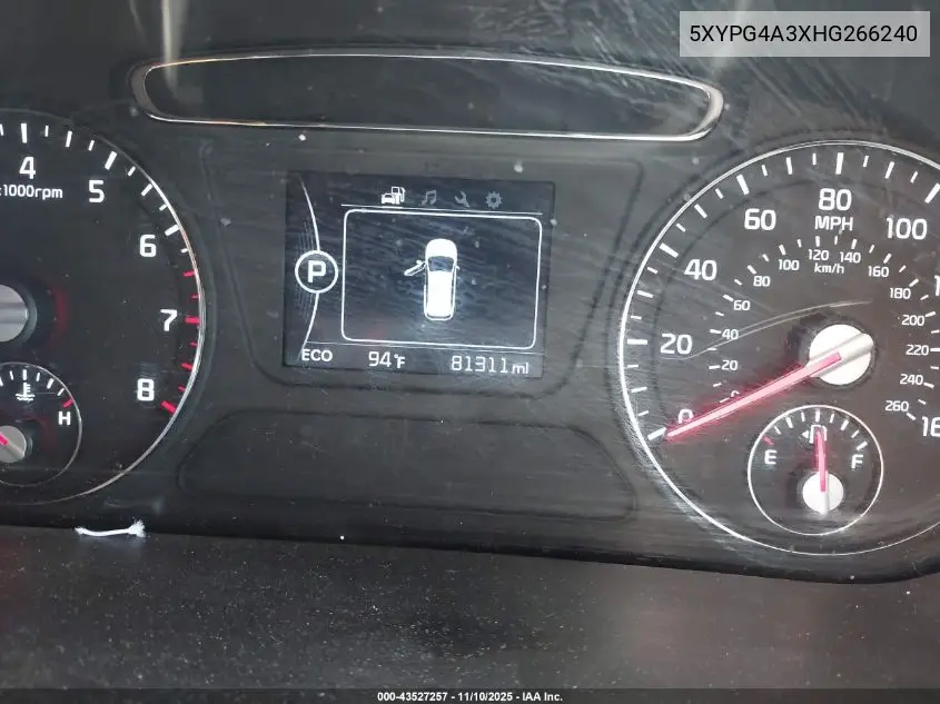5XYPG4A3XHG266240 2017 Kia Sorento 2.4L Lx