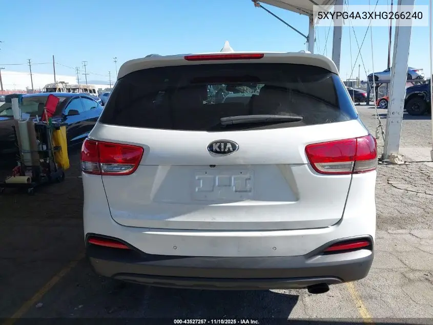 5XYPG4A3XHG266240 2017 Kia Sorento 2.4L Lx