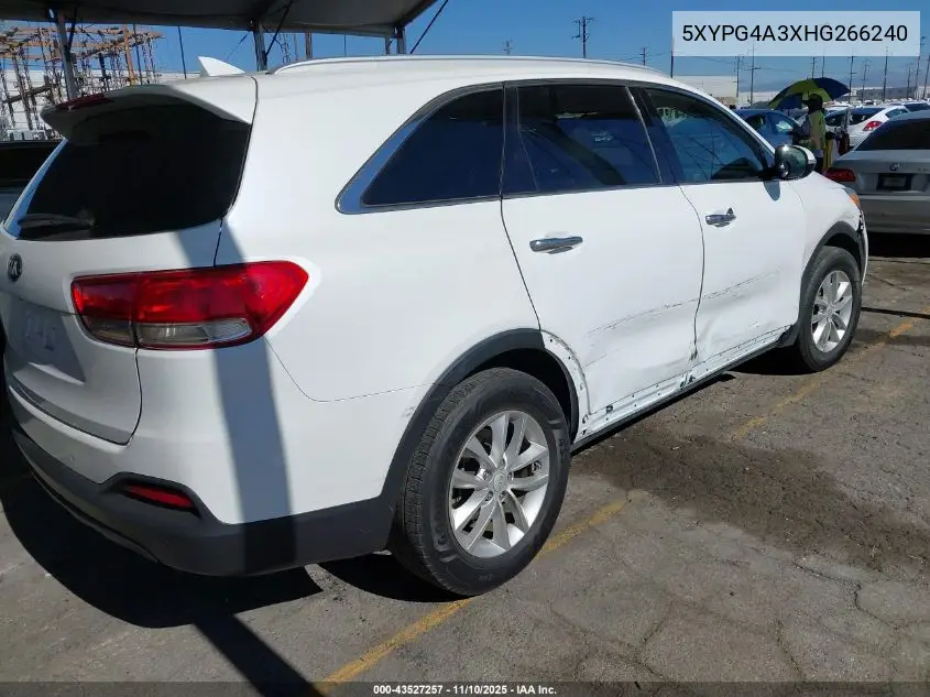 5XYPG4A3XHG266240 2017 Kia Sorento 2.4L Lx