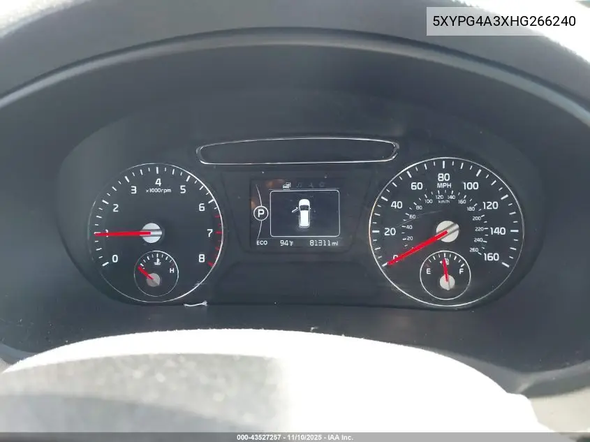 5XYPG4A3XHG266240 2017 Kia Sorento 2.4L Lx