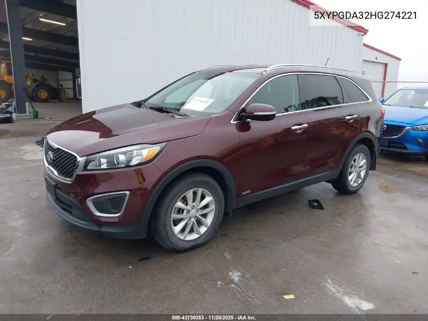 5XYPGDA32HG274221 2017 Kia Sorento 2.4L Lx