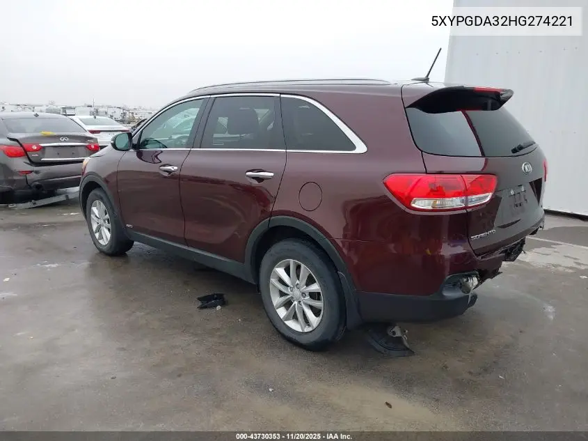 5XYPGDA32HG274221 2017 Kia Sorento 2.4L Lx