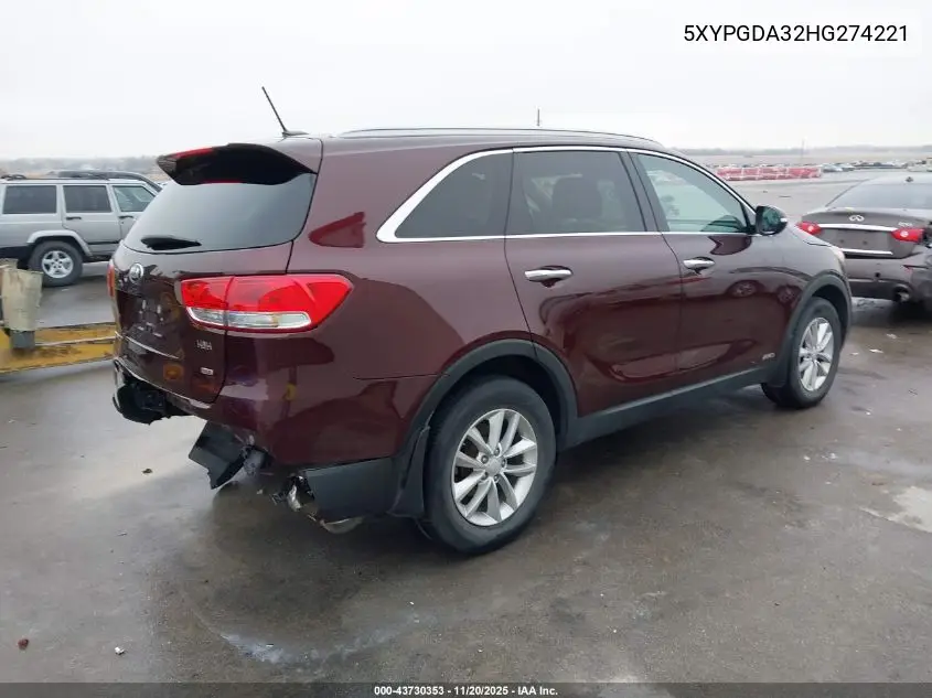 5XYPGDA32HG274221 2017 Kia Sorento 2.4L Lx