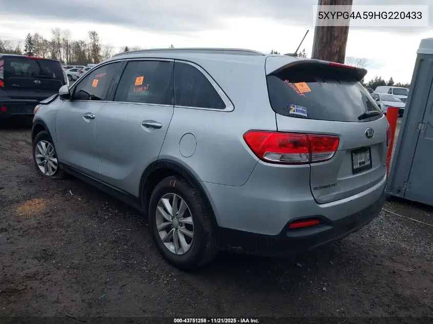 5XYPG4A59HG220433 2017 Kia Sorento 3.3L Lx