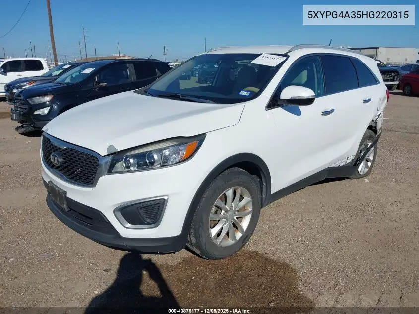 5XYPG4A35HG220315 2017 Kia Sorento 2.4L Lx