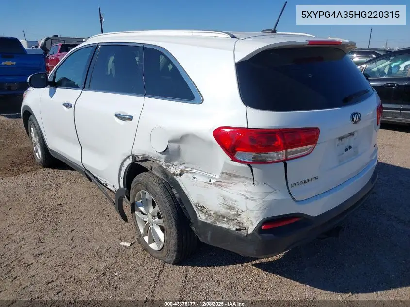 5XYPG4A35HG220315 2017 Kia Sorento 2.4L Lx