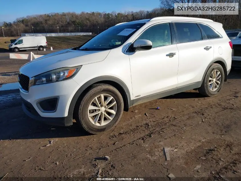 5XYPGDA32HG285722 2017 Kia Sorento 2.4L Lx