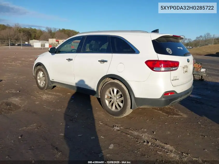 5XYPGDA32HG285722 2017 Kia Sorento 2.4L Lx