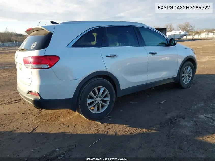 5XYPGDA32HG285722 2017 Kia Sorento 2.4L Lx