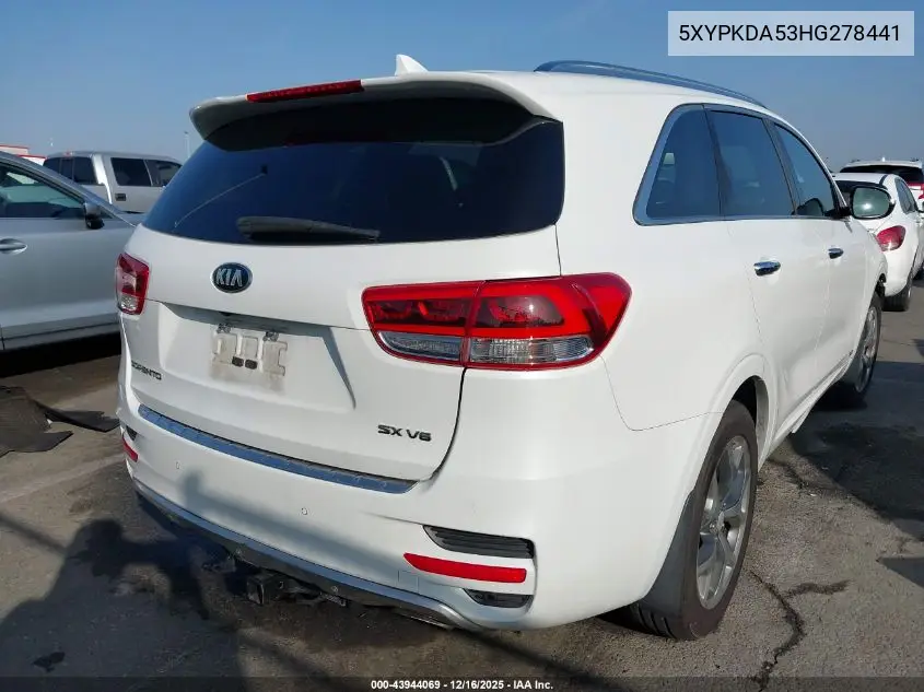 5XYPKDA53HG278441 2017 Kia Sorento 3.3L Sx