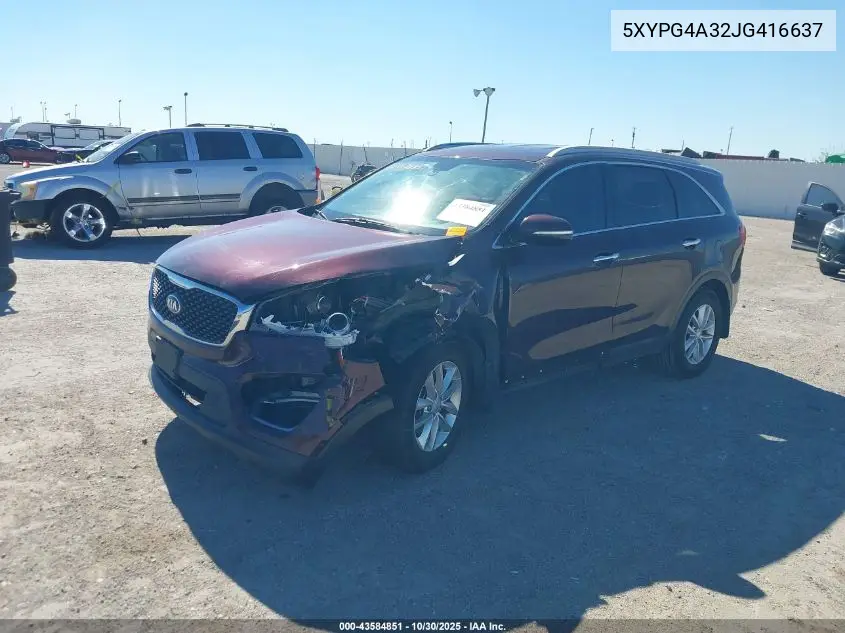 5XYPG4A32JG416637 2018 Kia Sorento 2.4L Lx