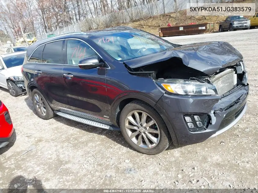 5XYPKDA51JG383579 2018 Kia Sorento 3.3L Sxl