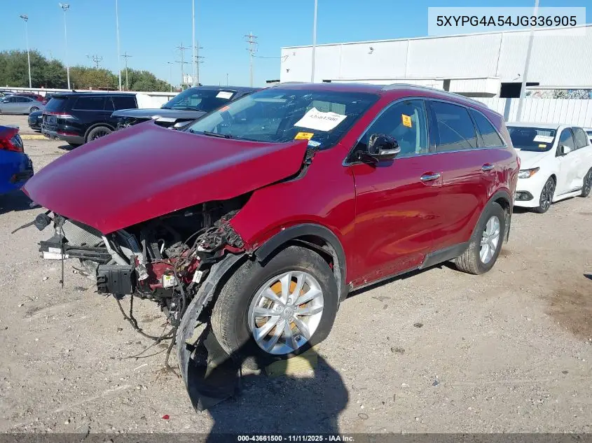 5XYPG4A54JG336905 2018 Kia Sorento 3.3L Lx