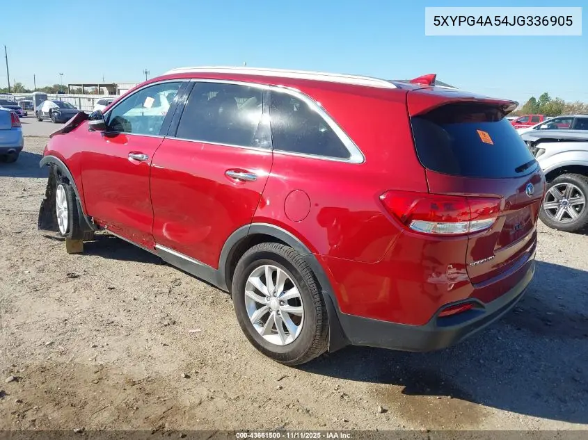 5XYPG4A54JG336905 2018 Kia Sorento 3.3L Lx