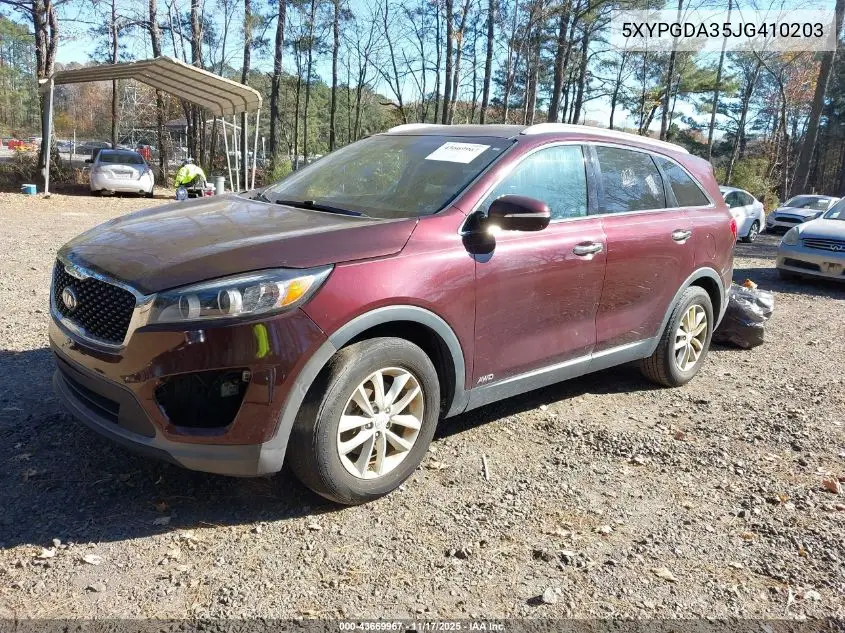5XYPGDA35JG410203 2018 Kia Sorento 2.4L Lx