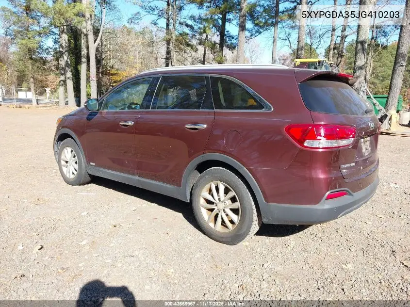 5XYPGDA35JG410203 2018 Kia Sorento 2.4L Lx