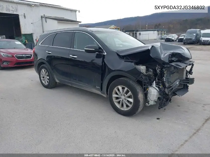 5XYPGDA32JG346802 2018 Kia Sorento 2.4L Lx