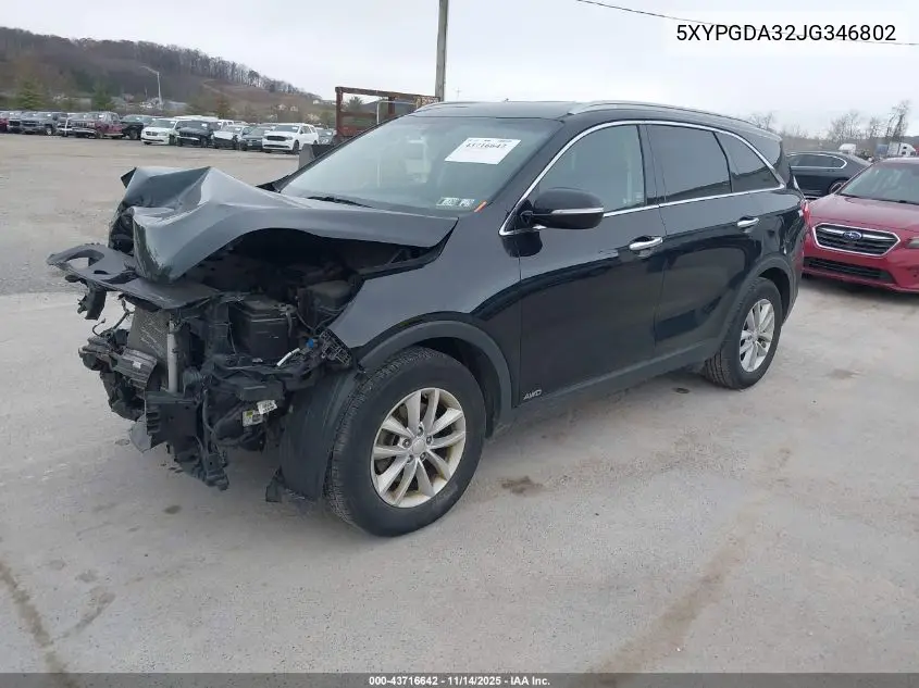 5XYPGDA32JG346802 2018 Kia Sorento 2.4L Lx