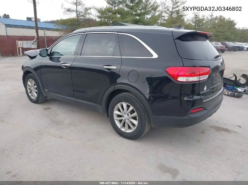 5XYPGDA32JG346802 2018 Kia Sorento 2.4L Lx