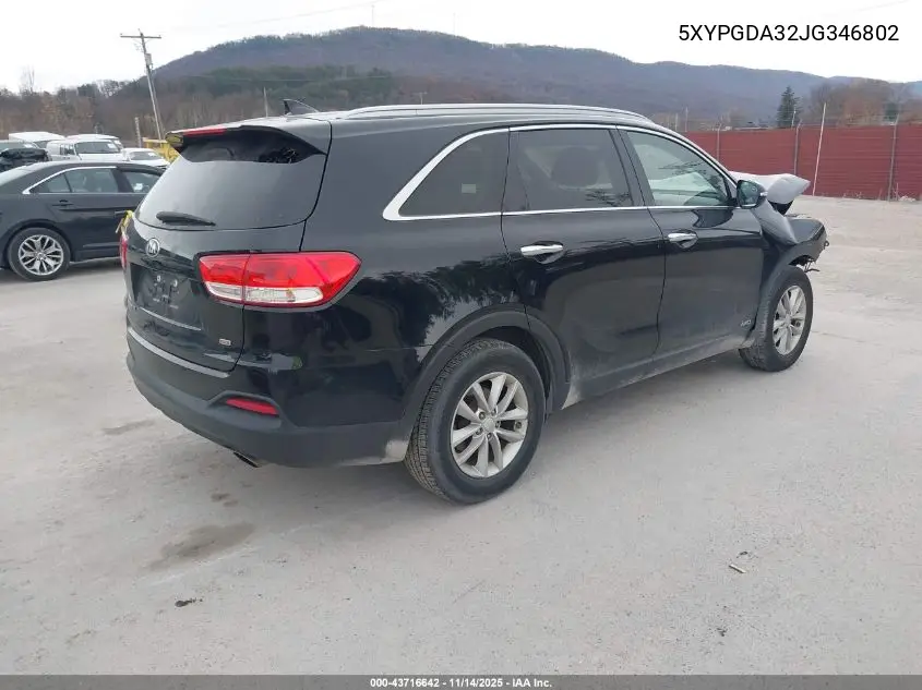 5XYPGDA32JG346802 2018 Kia Sorento 2.4L Lx