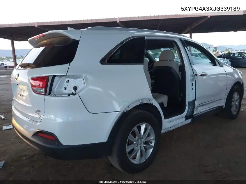 5XYPG4A3XJG339189 2018 Kia Sorento 2.4L Lx