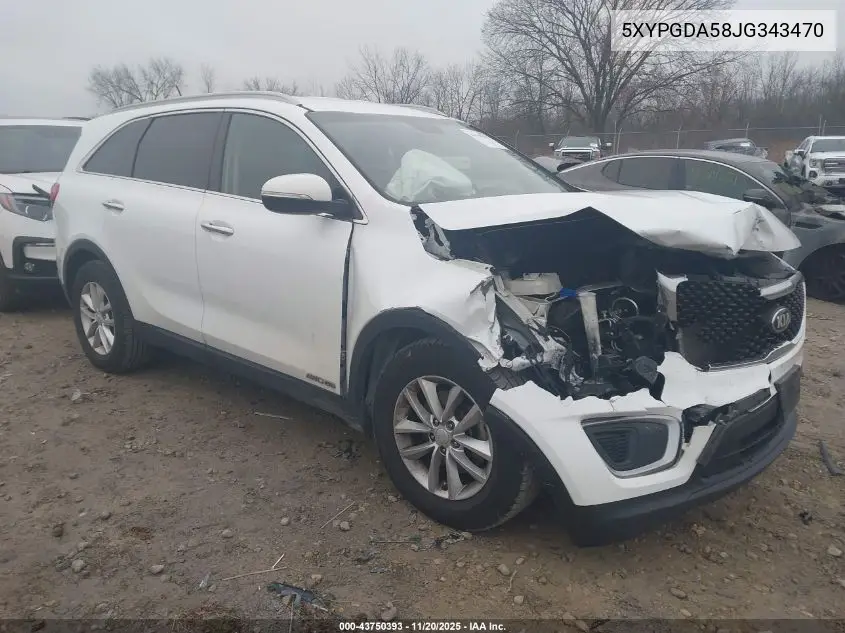 5XYPGDA58JG343470 2018 Kia Sorento 3.3L Lx