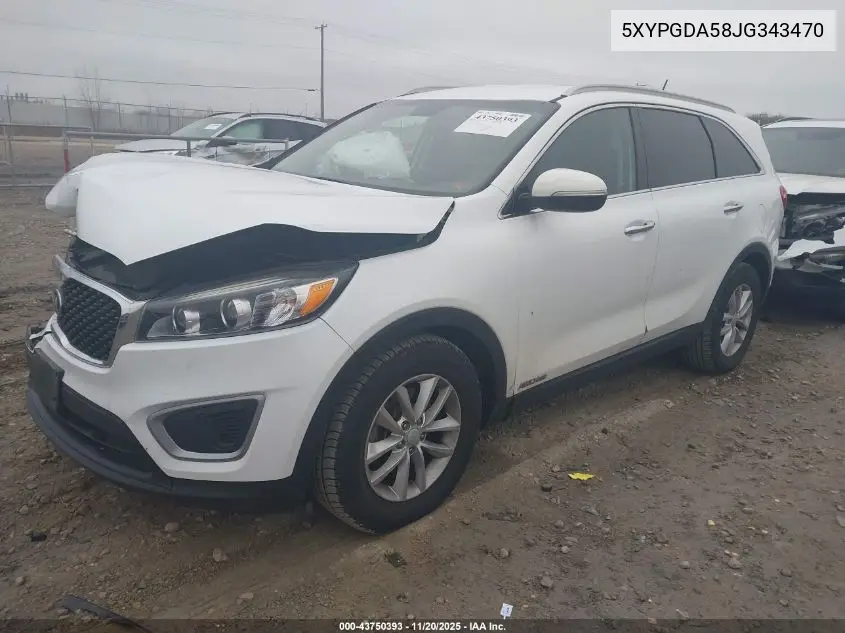 5XYPGDA58JG343470 2018 Kia Sorento 3.3L Lx