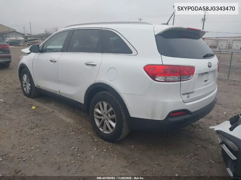 5XYPGDA58JG343470 2018 Kia Sorento 3.3L Lx