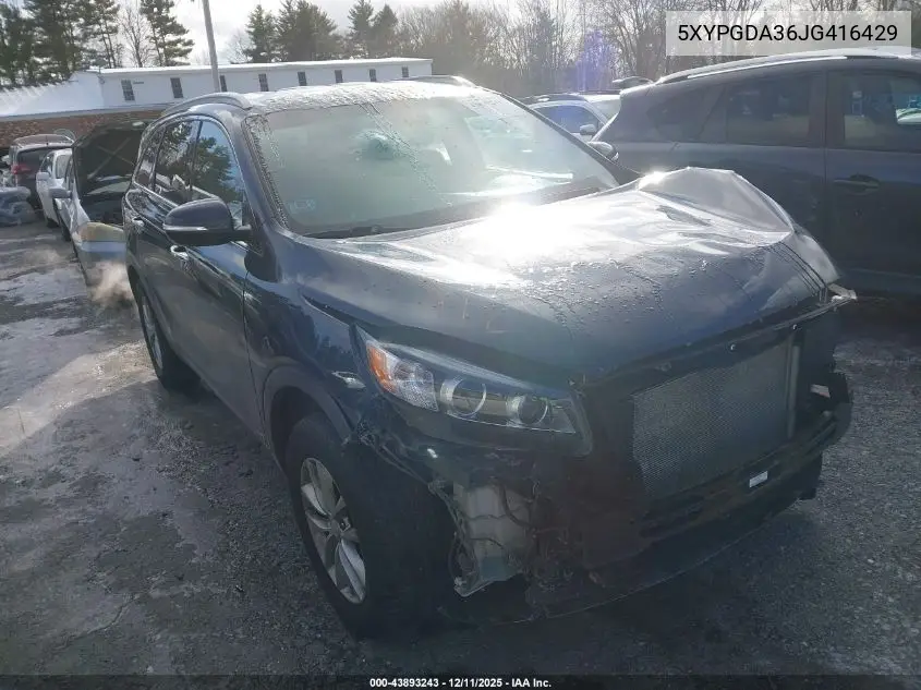 5XYPGDA36JG416429 2018 Kia Sorento 2.4L Lx