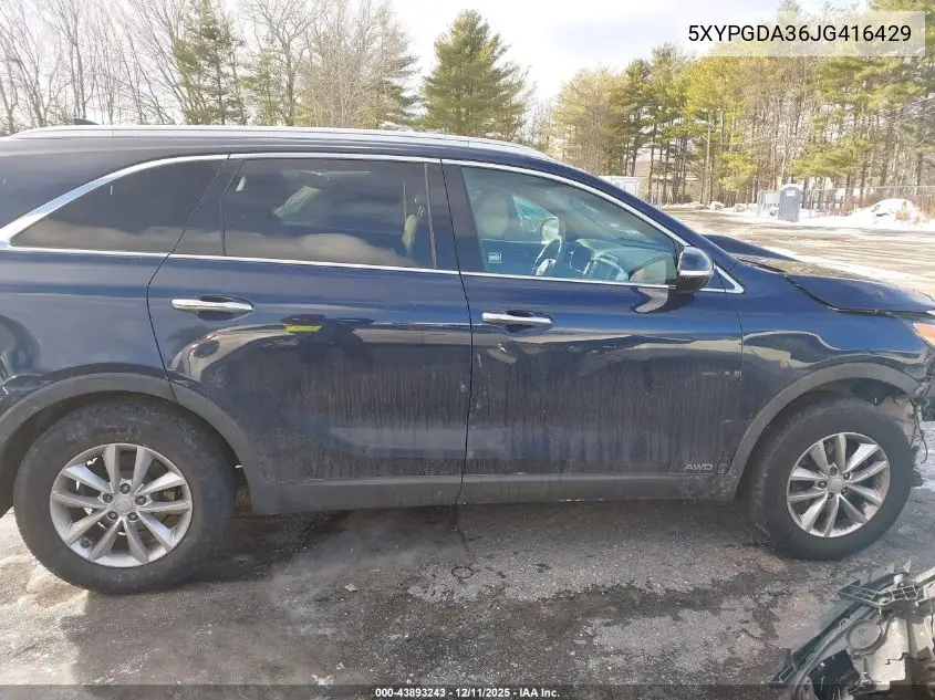 5XYPGDA36JG416429 2018 Kia Sorento 2.4L Lx