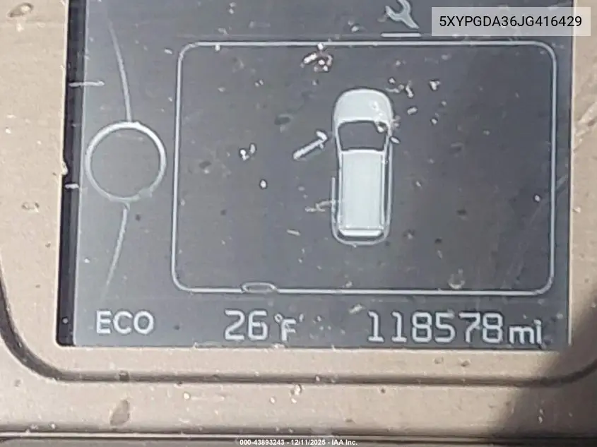 5XYPGDA36JG416429 2018 Kia Sorento 2.4L Lx
