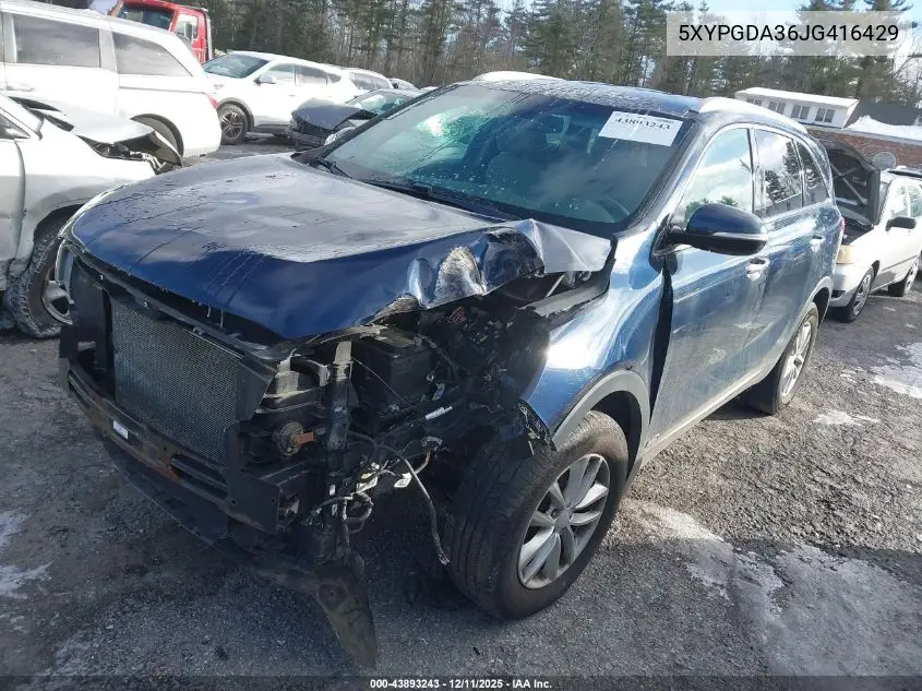 5XYPGDA36JG416429 2018 Kia Sorento 2.4L Lx