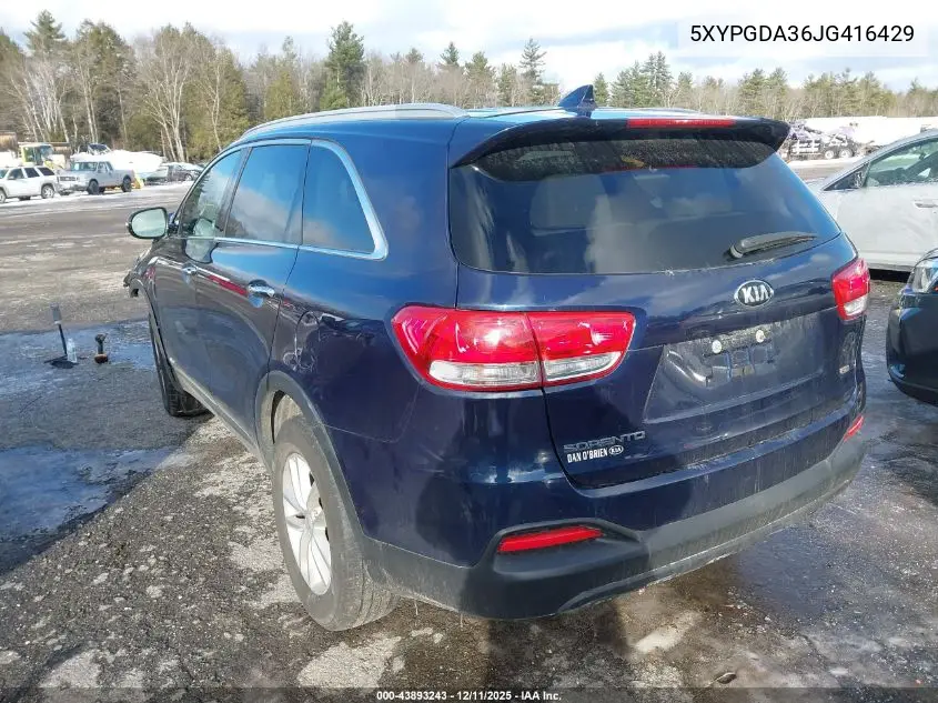 5XYPGDA36JG416429 2018 Kia Sorento 2.4L Lx
