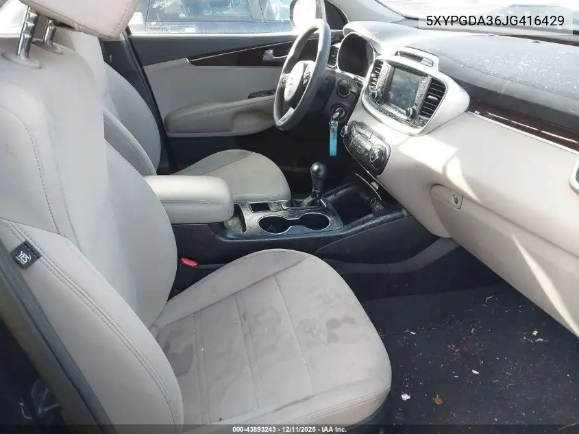 5XYPGDA36JG416429 2018 Kia Sorento 2.4L Lx