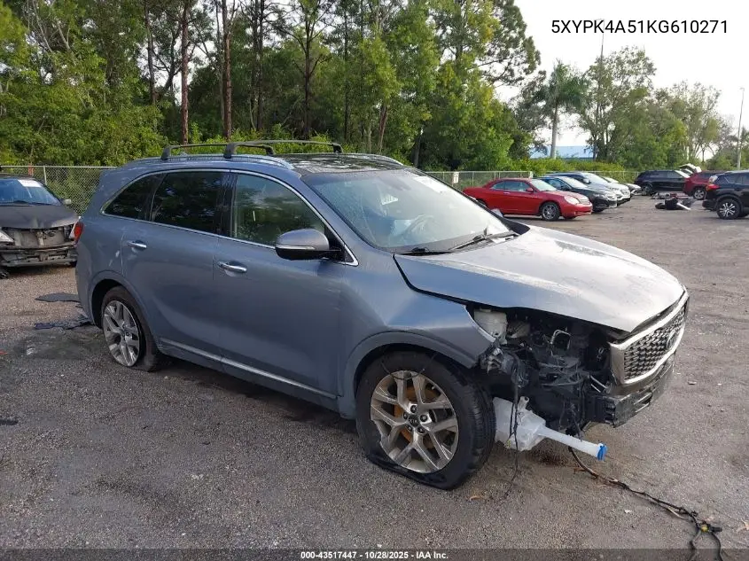 5XYPK4A51KG610271 2019 Kia Sorento 3.3L Sxl