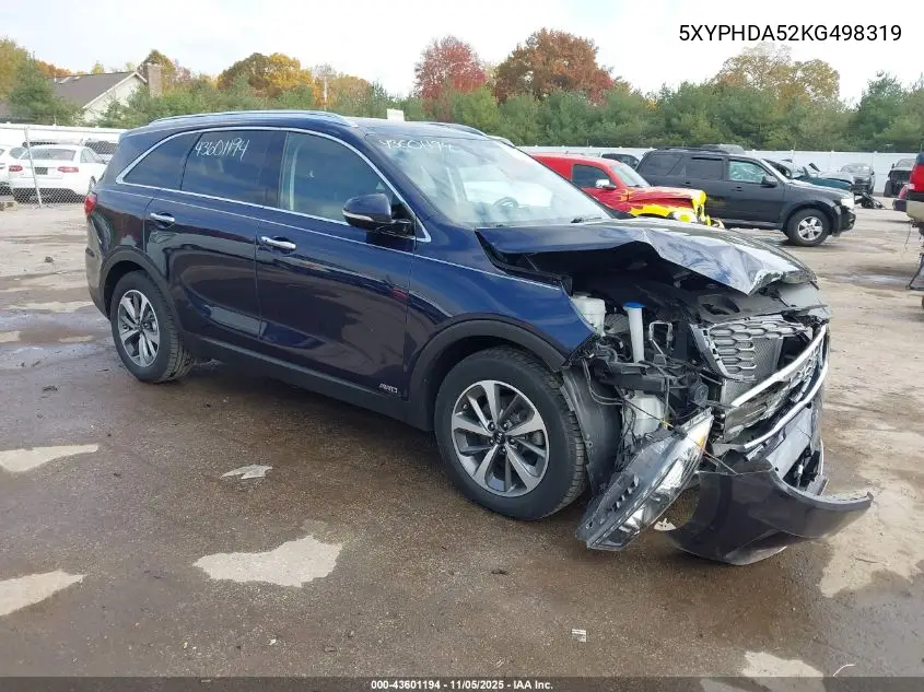 5XYPHDA52KG498319 2019 Kia Sorento 3.3L Ex