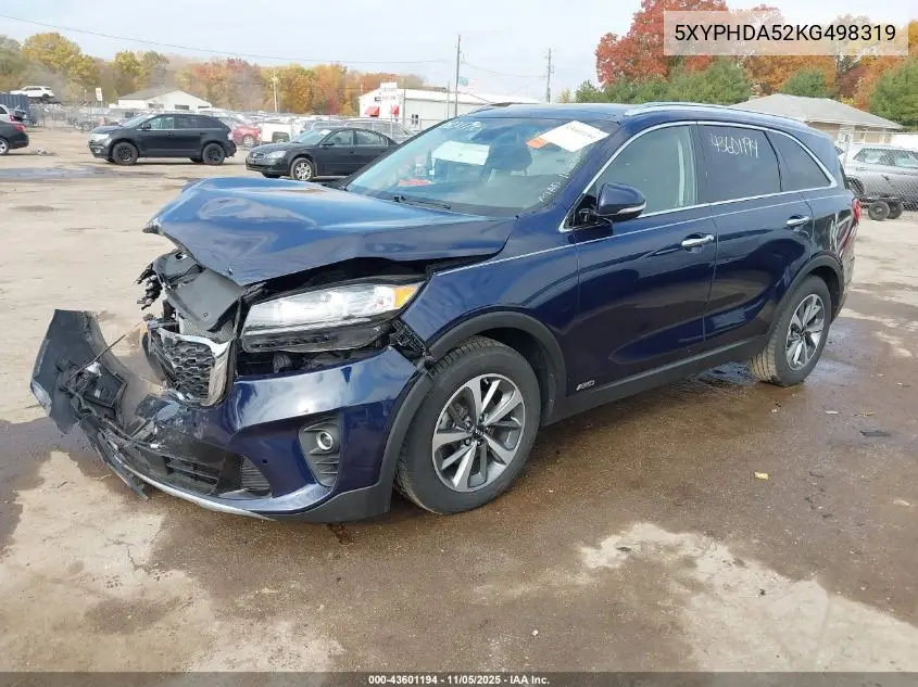 5XYPHDA52KG498319 2019 Kia Sorento 3.3L Ex