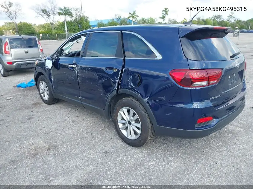 5XYPG4A58KG495315 2019 Kia Sorento 3.3L Lx
