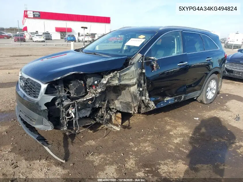 5XYPG4A34KG494824 2019 Kia Sorento 2.4L Lx