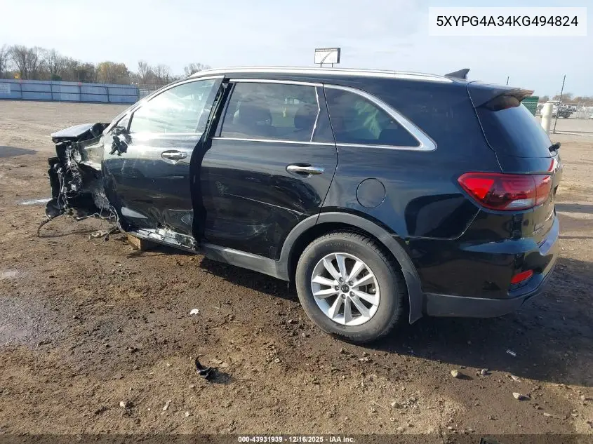 5XYPG4A34KG494824 2019 Kia Sorento 2.4L Lx