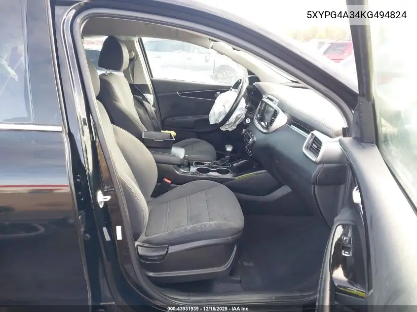 5XYPG4A34KG494824 2019 Kia Sorento 2.4L Lx