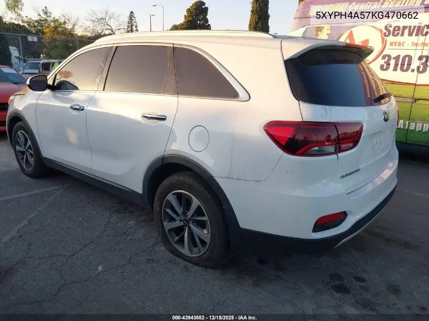5XYPH4A57KG470662 2019 Kia Sorento 3.3L Ex