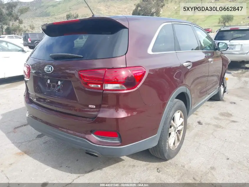 5XYPGDA30LG662847 2020 Kia Sorento 2.4L Lx
