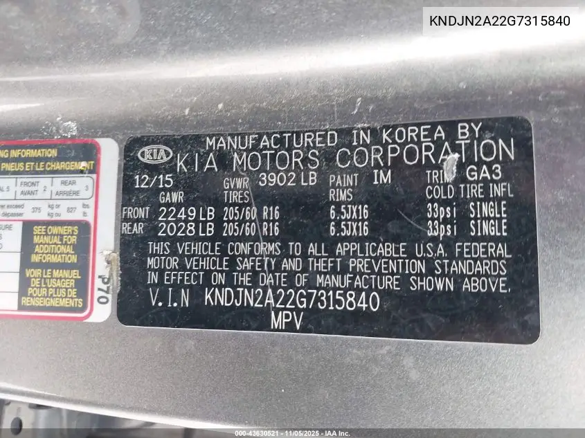 KNDJN2A22G7315840 2016 Kia Soul