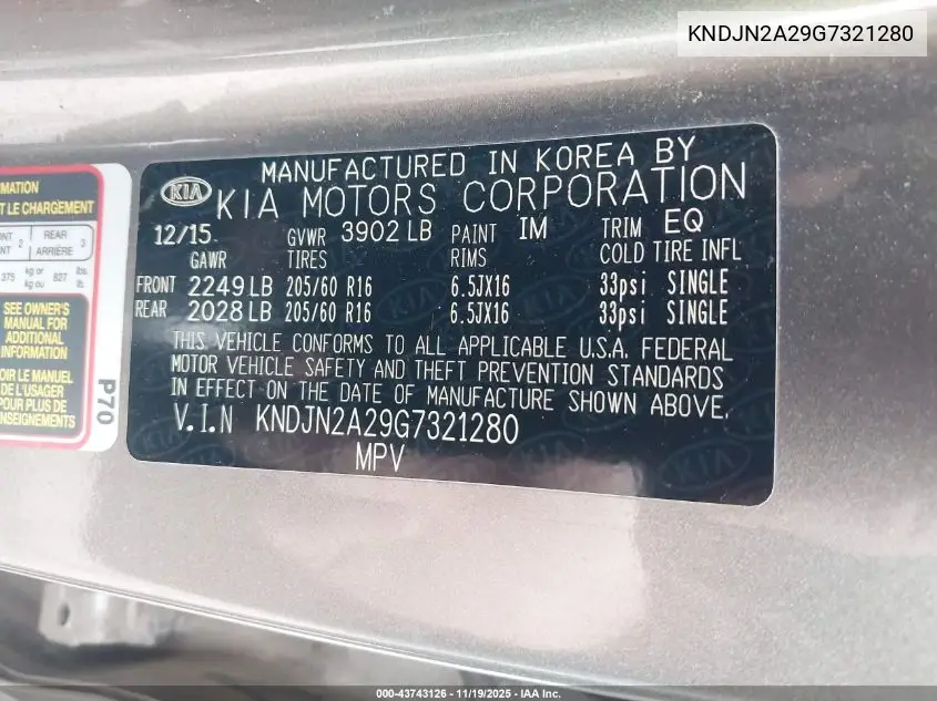KNDJN2A29G7321280 2016 Kia Soul !