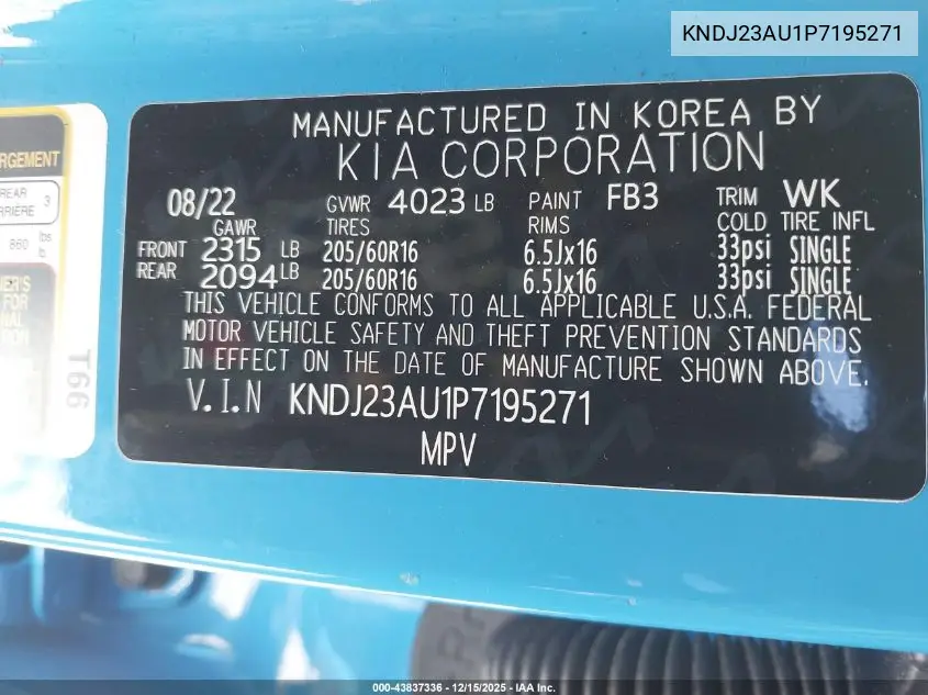 KNDJ23AU1P7195271 2023 Kia Soul S