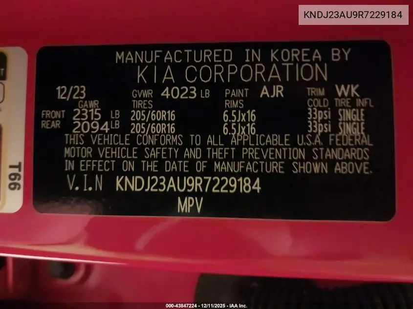 KNDJ23AU9R7229184 2024 Kia Soul Lx